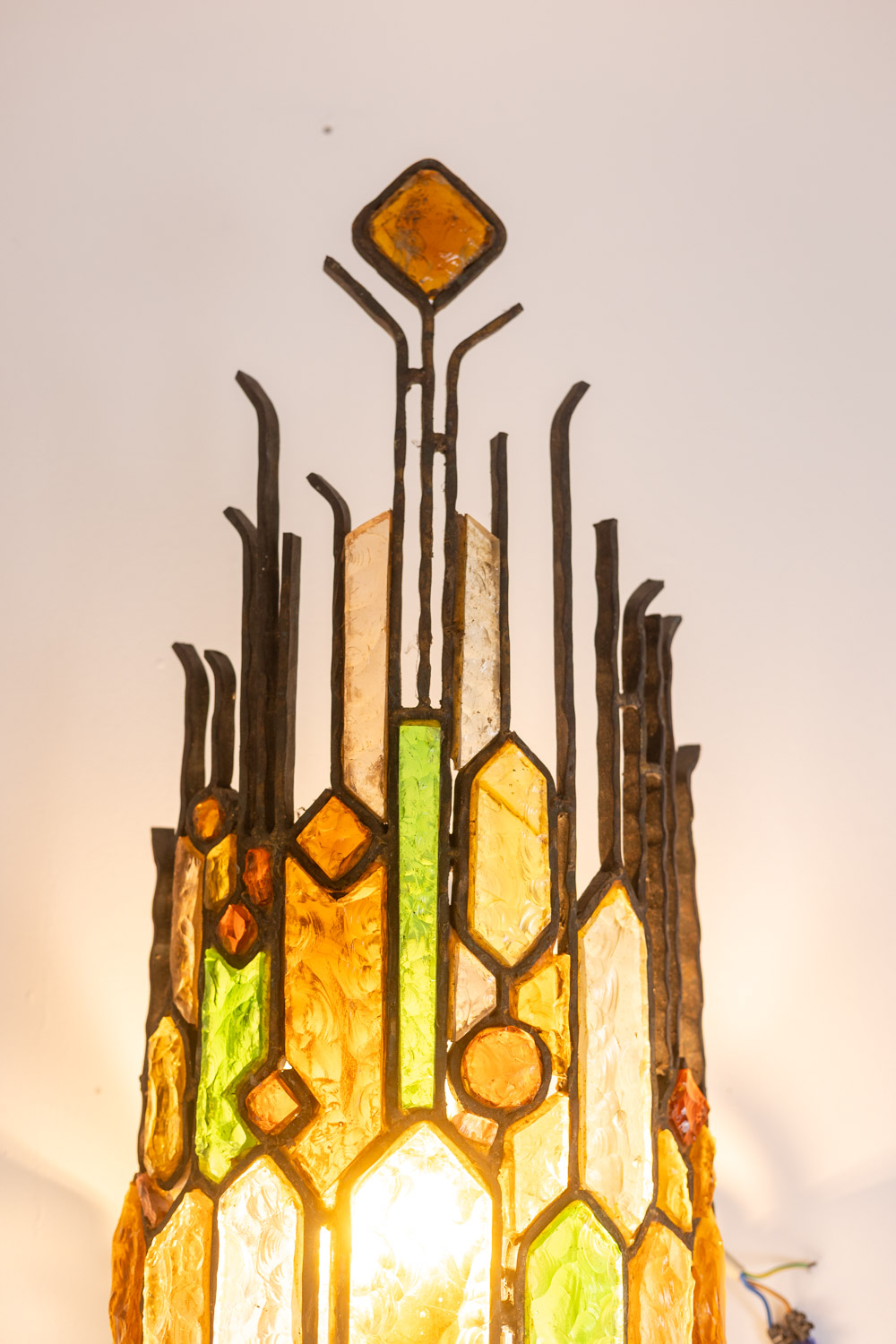 Wrought Iron Wall Lamp, Colored Glass, 1960s. - Image 6