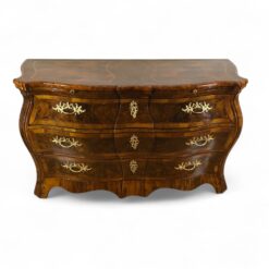 18th century German Baroque chest of drawers, circa 1750, with bombe shape, walnut veneer, and original 18th century ormolu fittings- Styylish