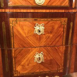 Close-up of lower drawer with sans travers veneer design on French Louis XV-Transition commode- Styylish