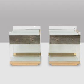 Pair of Bedside Tables in Brass, Glass and Mirror, 1970s