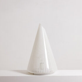 Conical Murano Glass Lamp, white striped pattern, 1970s.