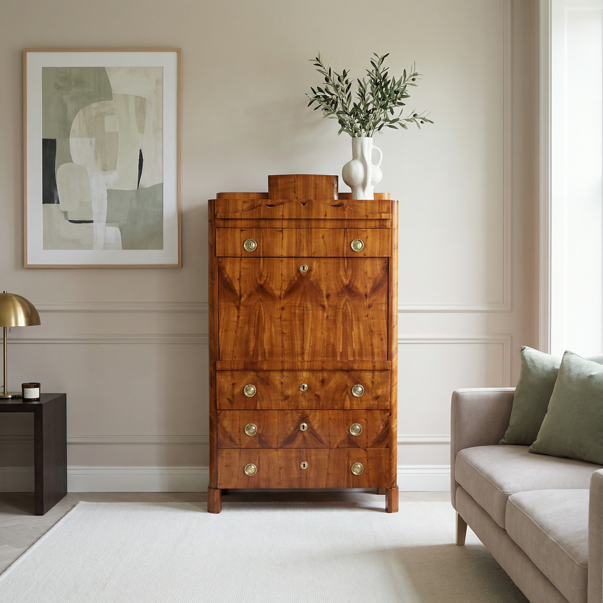 1820's Biedermeier Fall Top Desk- in situ in a living room 2- Styylish