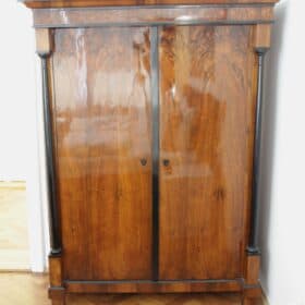 Neoclassical Early Biedermeier Armoire, Walnut Veneer and Full Columns, Austria, circa 1820