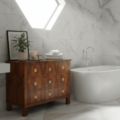 The biedermeier chest of drawers- Biedermeier Chest in a bathroom setting- Styylish