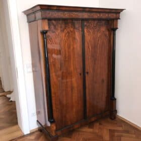 Neoclassical Early Biedermeier Armoire, Walnut Veneer and Full Columns, Austria, circa 1820