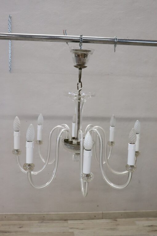 Vintage Murano Glass Chandelier, Clear Glass 1980s - Image 5