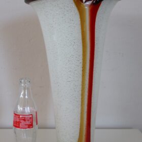 1980s Murano Glass Vase, Italy – White with Gold and Red Accents
