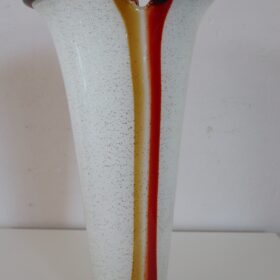 1980s Murano Glass Vase, Italy – White with Gold and Red Accents
