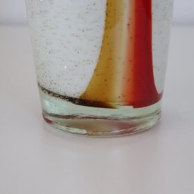 1980s Murano Glass Vase, Italy – White with Gold and Red Accents