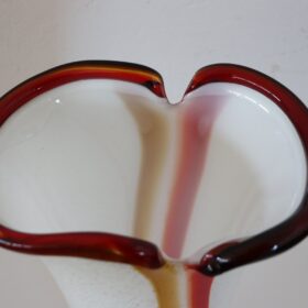 1980s Murano Glass Vase, Italy – White with Gold and Red Accents