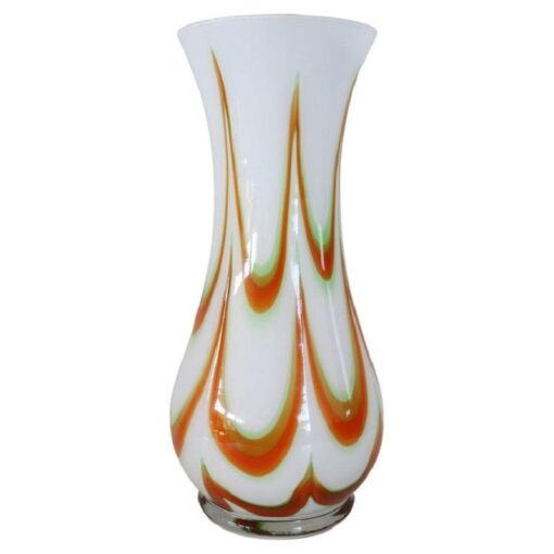 1960s Murano Glass Vase milky white with kinetic decoration- Styylish