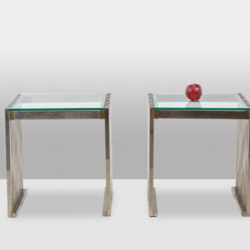 Pair of End Tables, Chrome-plated Metal, 1970s