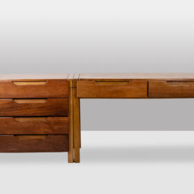 Maison Regain Elm Desk, 6 Drawers on the Front, 1970s