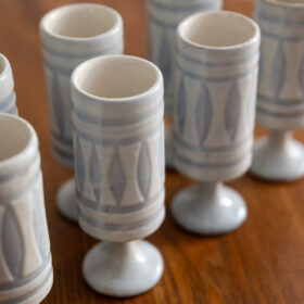 Roger Capron Ceramic Glasses, Set of 8, Signed and Dated 1976