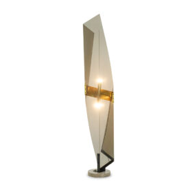 Giuseppe Calonaci Floor Lamp, Smoked Folded Plexiglass, 1970s