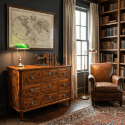 Louis XVI Walnut Dresser in a library setting- Styylish