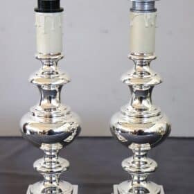 Pair of Table Lamps in Silver-Plated Metal, 1970s