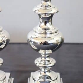 Pair of Table Lamps in Silver-Plated Metal, 1970s