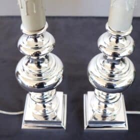 Pair of Table Lamps in Silver-Plated Metal, 1970s