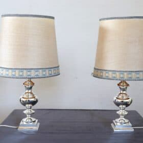 Pair of Table Lamps in Silver-Plated Metal, 1970s