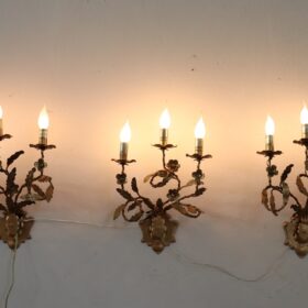 20th Century Italian Sconces, Set of 3, Gilt Iron