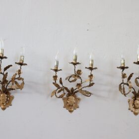 20th Century Italian Sconces, Set of 3, Gilt Iron