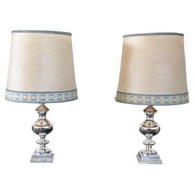 Pair of Table Lamps in Silver-Plated Metal, 1970s