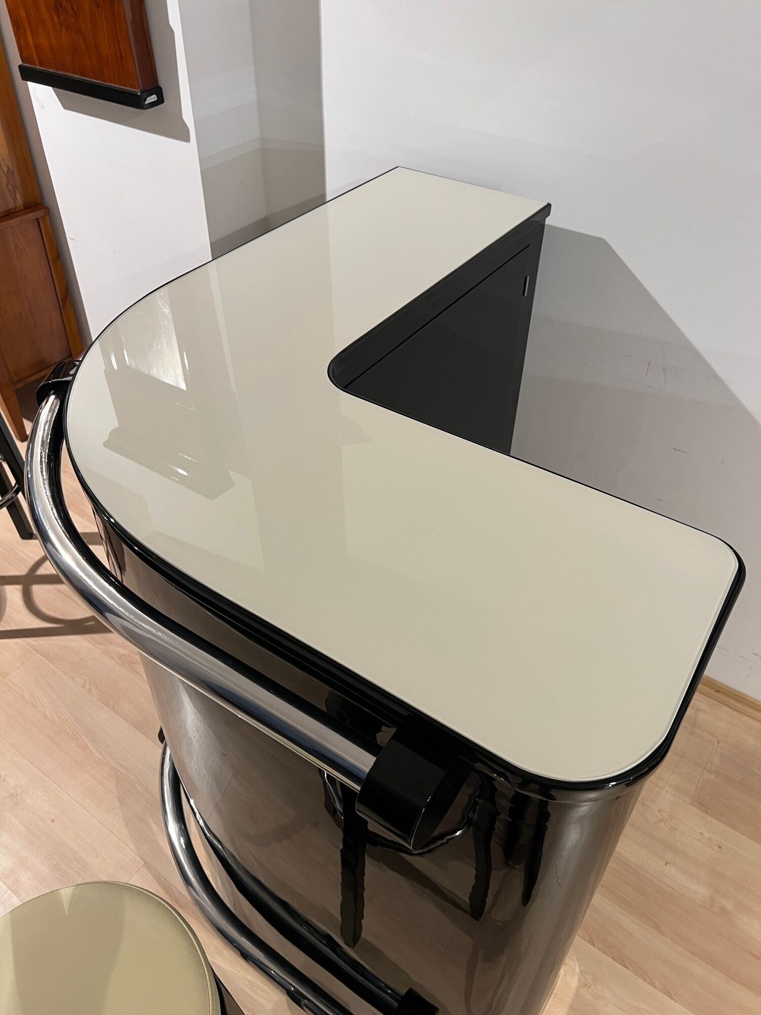 Art Deco Corner Bar with 4 Stools, France circa 1930 - Image 12