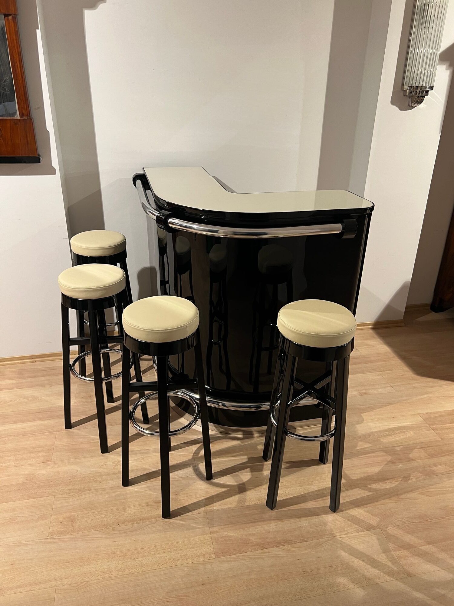 Art Deco Corner Bar with 4 Stools, France circa 1930 - Image 2