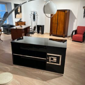 Art Deco Desk, Black Lacquer, Walnut, Metal, France, circa 1930/40