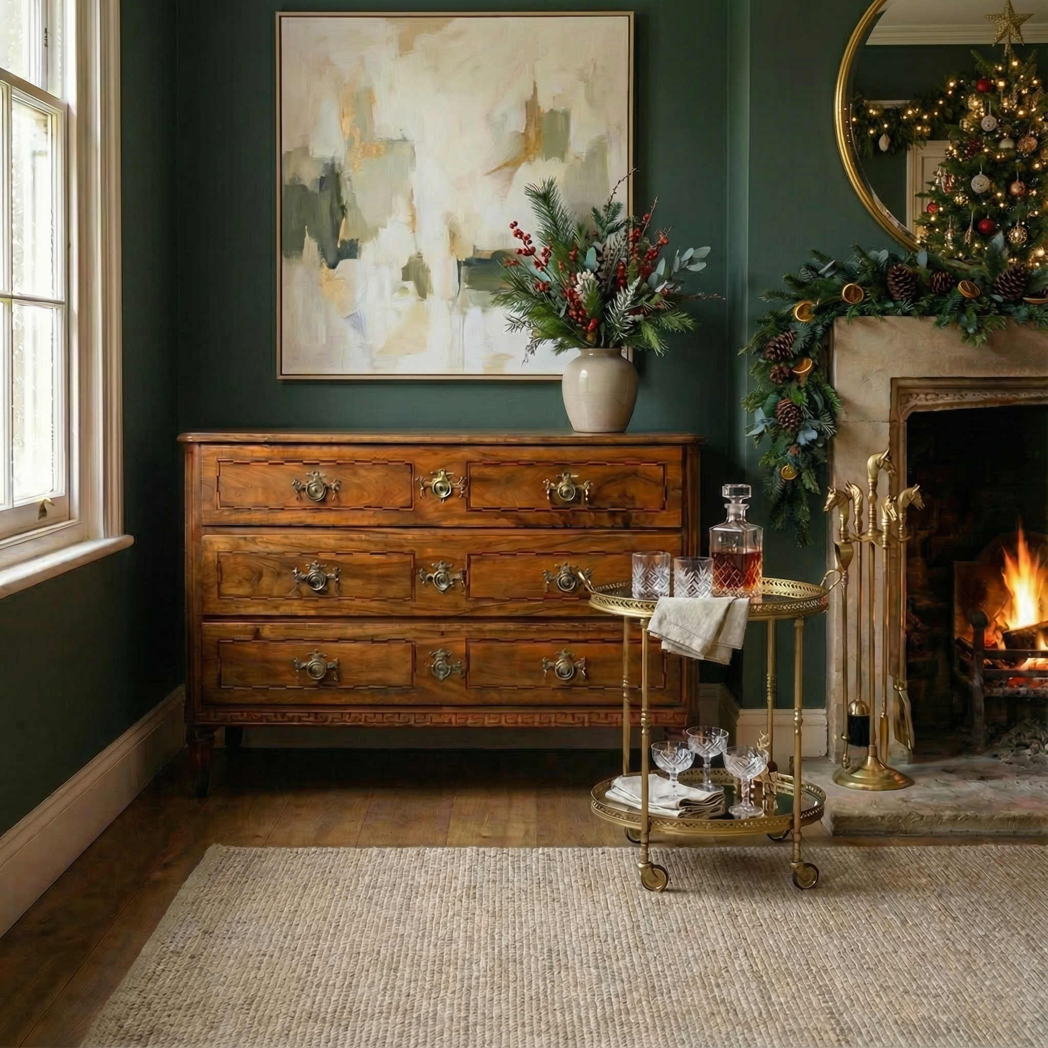 Holiday Interior with Louis XVI Chest and Bar Cart- Styylish
