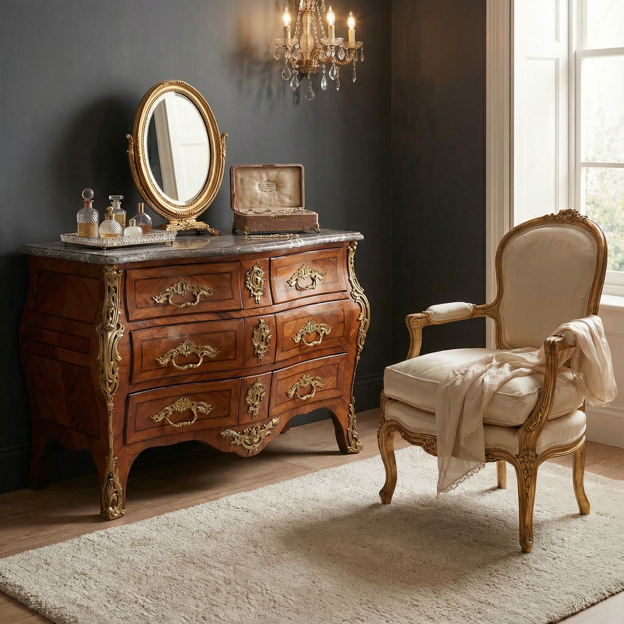 Louis XV chest of drawers- Interior with Rococo Char- Styylish