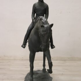 Very Large Bronze Sculpture, Signed, Horse and Jockey Statue