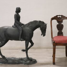 Very Large Bronze Sculpture, Signed, Horse and Jockey Statue