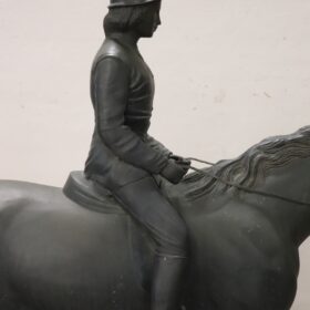 Very Large Bronze Sculpture, Signed, Horse and Jockey Statue