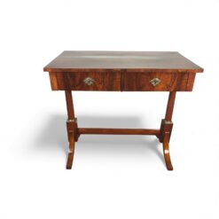 Biedermeier Walnut Desk- Two drawers- resting on column legs