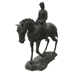 Very Large Bronze Sculpture, Signed, Horse and Jockey Statue