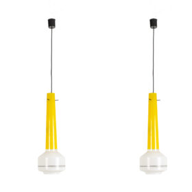Glass Pendant Lights, Yellow and White, 1960s