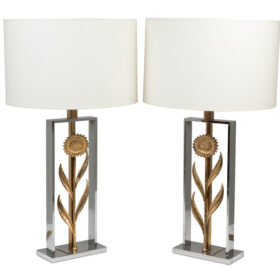 Pair of Maison Charles (att.) Sunflower Lamps, 1970s