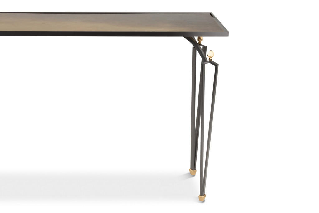 Rectangular Console Table, Steel and Brass, Contemporary Work - Image 2
