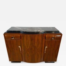 Art Deco Sideboard, Walnut Veneer, Marble, Nickel, France, circa 1930