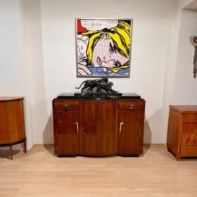 Art Deco Sideboard, Walnut Veneer, Marble, Nickel, France, circa 1930