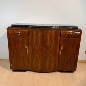 Art Deco Sideboard, Walnut Veneer, Marble, Nickel, France, circa 1930