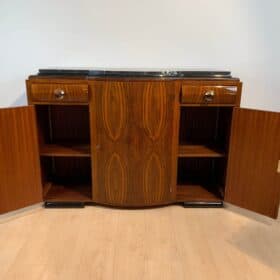 Art Deco Sideboard, Walnut Veneer, Marble, Nickel, France, circa 1930
