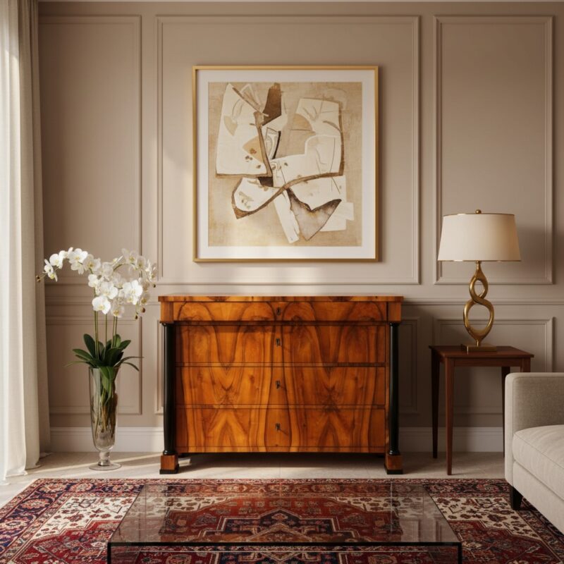 investment-worthy antique furniture- Biedermeier chest in living room- Styylish