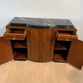 Art Deco Sideboard, Walnut Veneer, Marble, Nickel, France, circa 1930