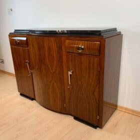 Art Deco Sideboard, Walnut Veneer, Marble, Nickel, France, circa 1930
