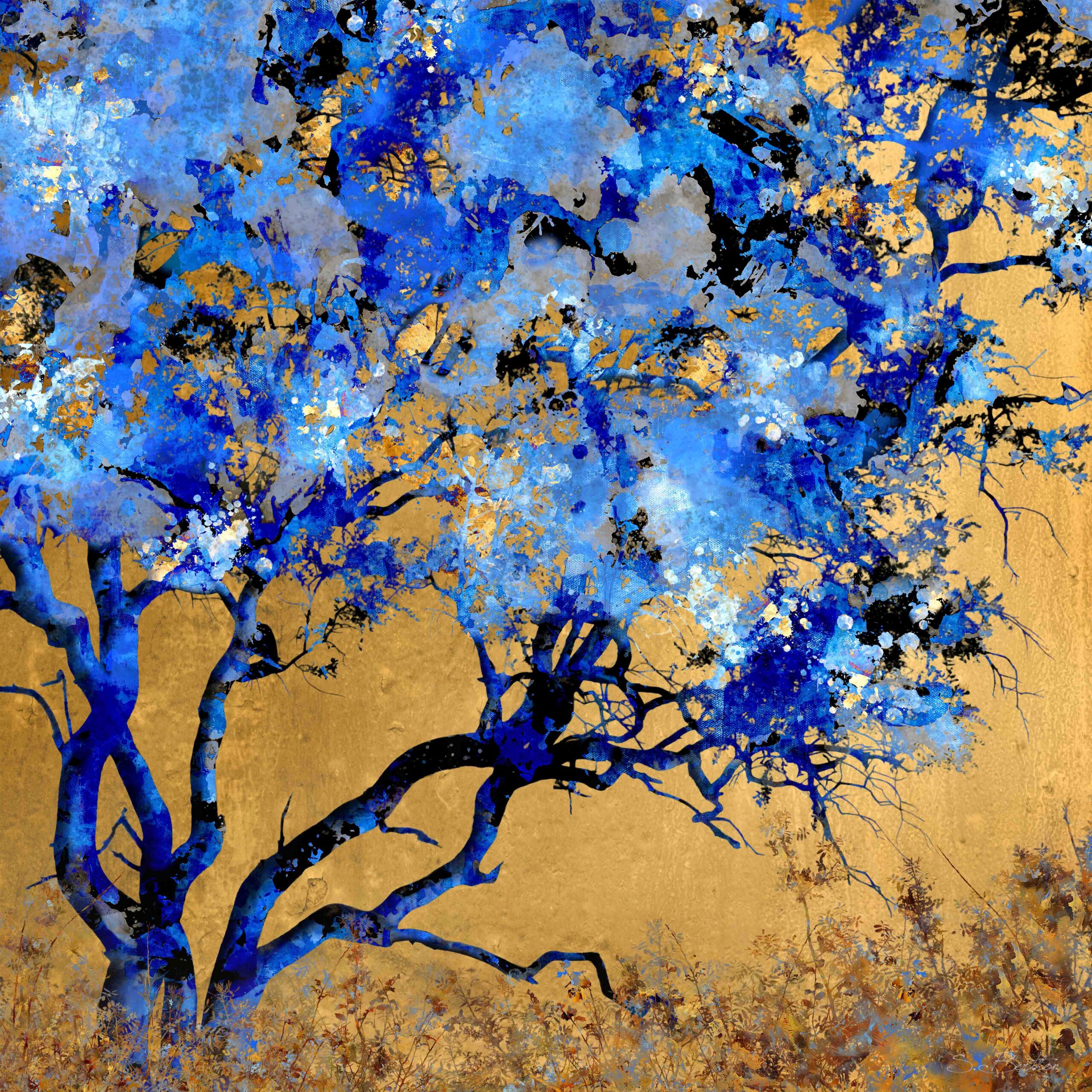 Contemporary Digital Artwork- blue and gold- Styylish