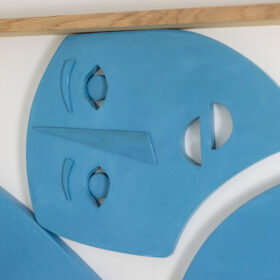 Blue Lacquered Wood Bas-Relief, Contemporary French Work