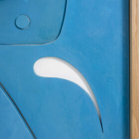 Blue Lacquered Wood Bas-Relief, Contemporary French Work